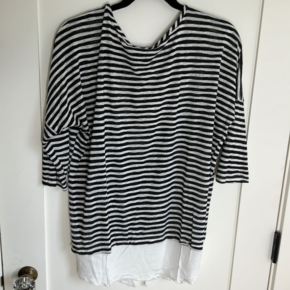 🛍️ Bobeau Black White Stripe Double Layer Look Oversize Rayon Poly Tunic L/XL - Picture 2 of 5